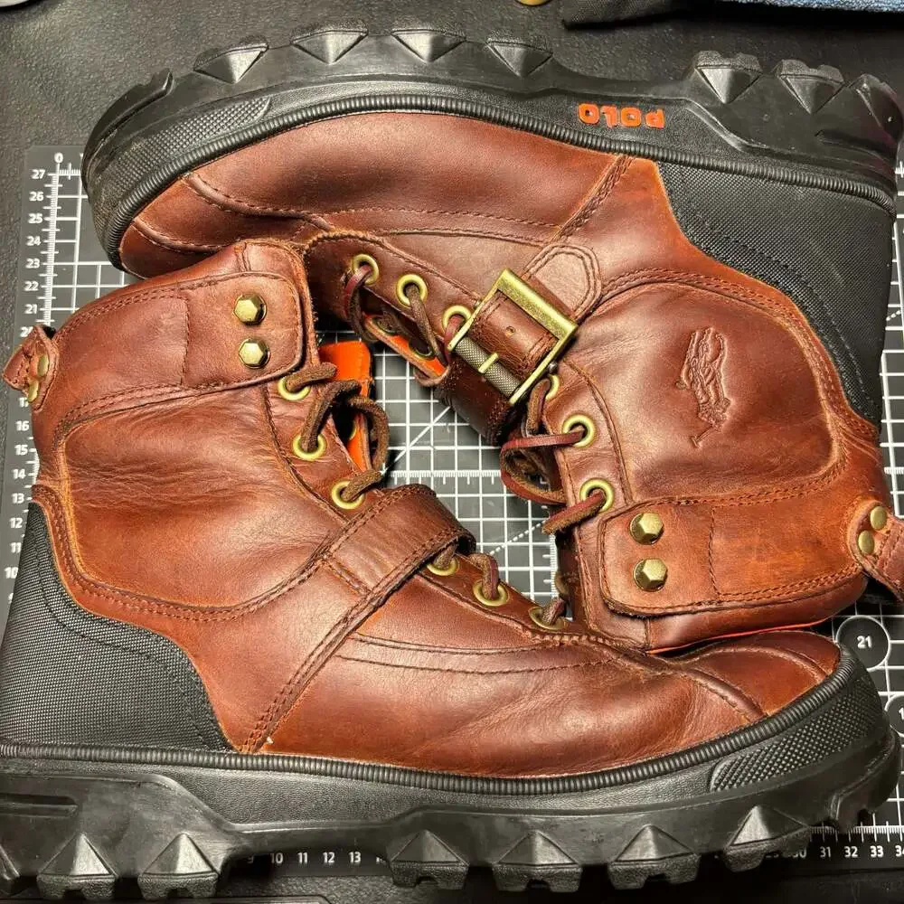 Mens Polo Ralph Lauren Huntswood Brown Leather Duck Boots with Buckle